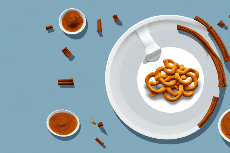 A curious dog sniffing a plate of cinnamon twists on a kitchen table