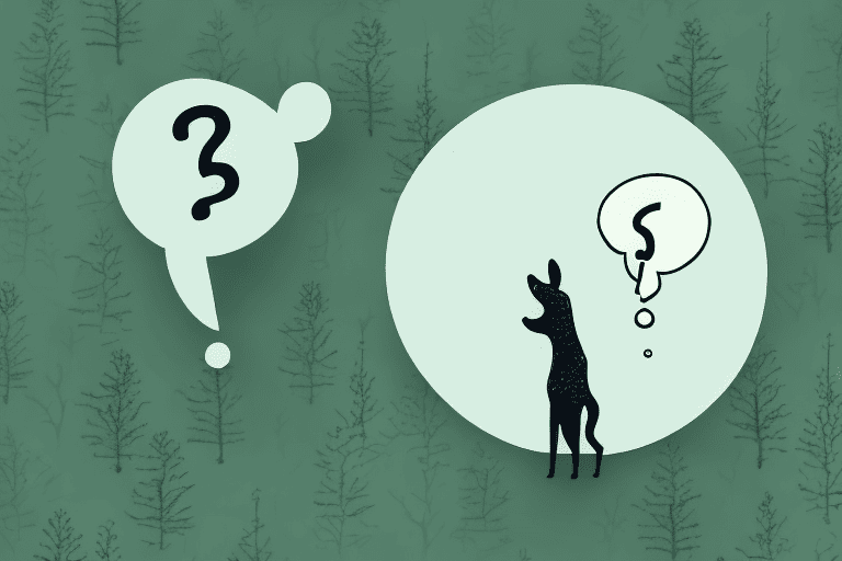 A curious dog sniffing a deer bone in a forest setting