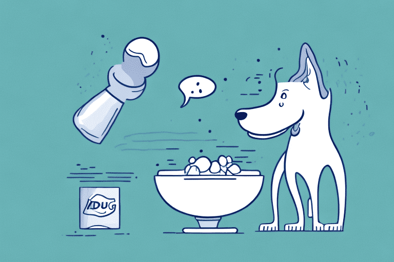 A curious dog looking at a bowl of creatine powder with a questioning expression
