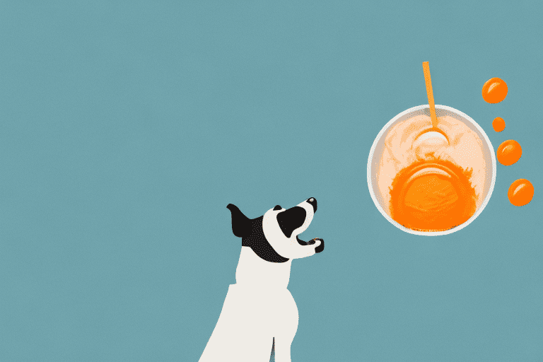 A curious dog sniffing a bowl of orange sherbet