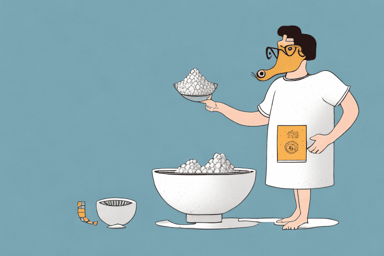 A curious dog sniffing a bowl of buckwheat flour