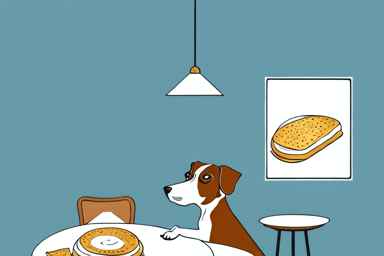 A curious dog looking longingly at a plate of sloppy joe on a table
