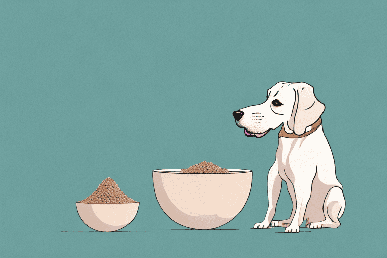 A curious dog sitting next to a bowl filled with amaranth grains