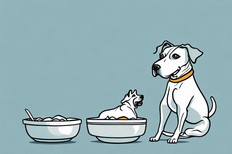 A curious dog sitting near a bowl of clam chowder