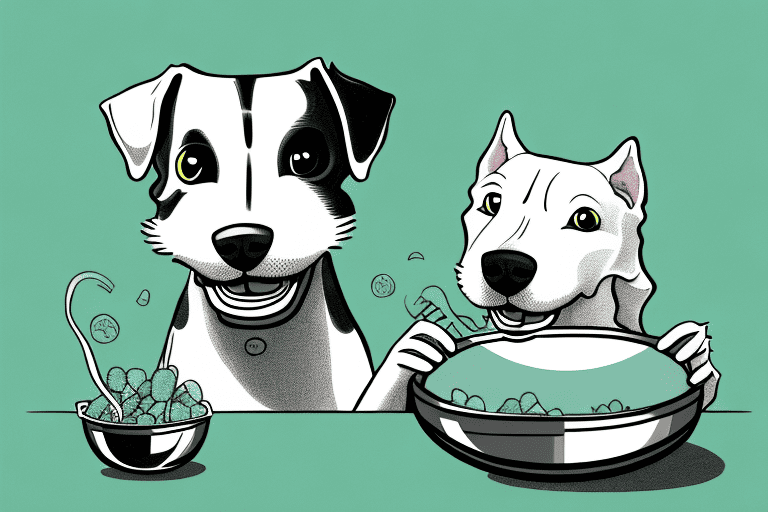 A curious dog sniffing a bowl filled with feline greenies