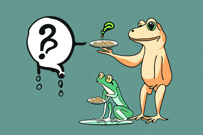 A curious dog looking at a plate of frog legs