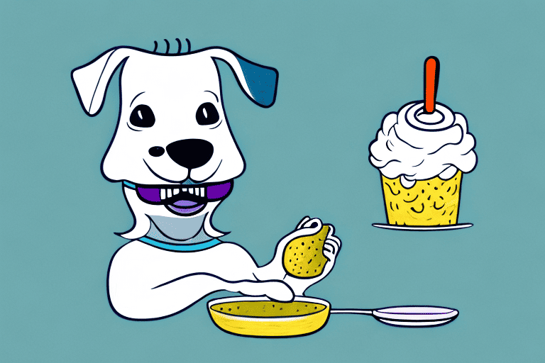 A happy dog with a spoon in its mouth