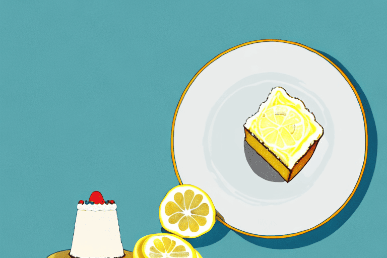 A curious dog sniffing a piece of lemon cake on a plate