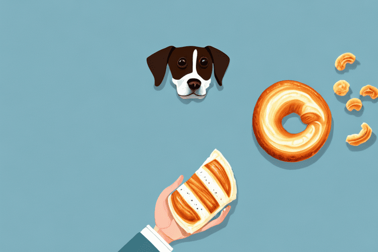 A curious dog sniffing a croissant placed on a table