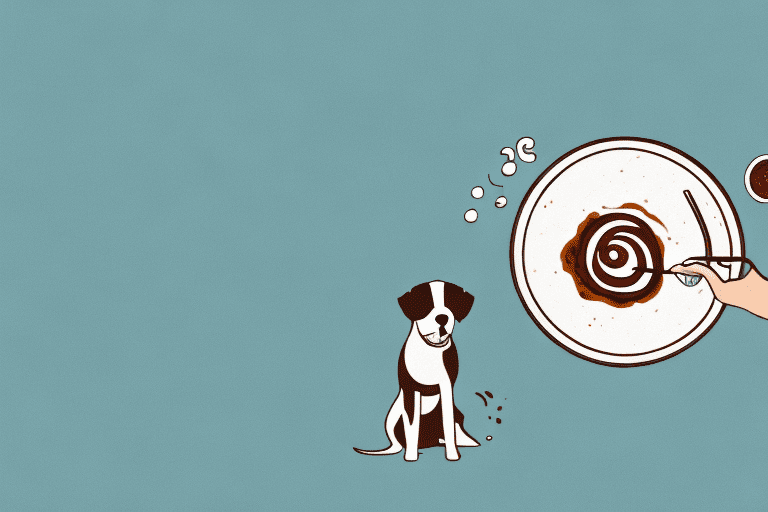 A curious dog looking at a bowl of teriyaki sauce