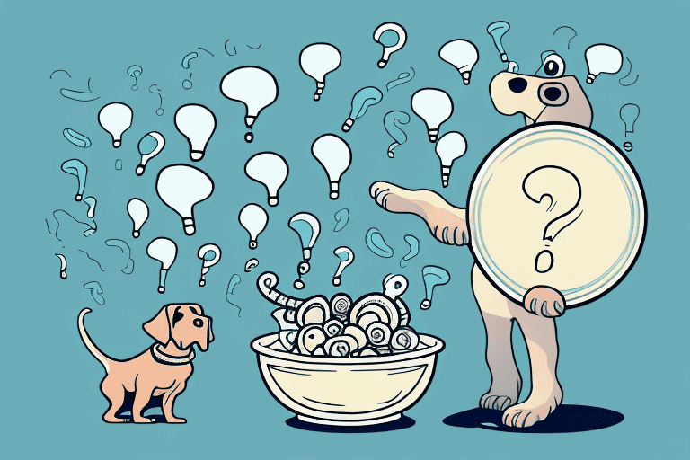 A curious dog looking at a bowl full of whelks