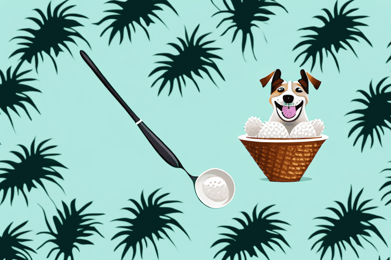 A happy dog with a spoon in its mouth