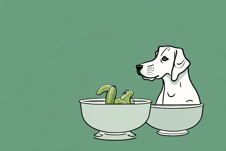 A curious dog sniffing at a bowl filled with green chiles