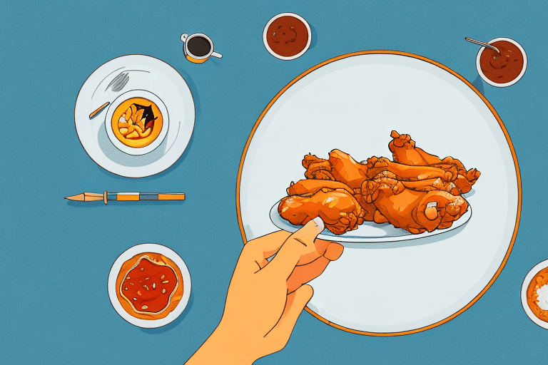 A curious dog sitting in front of a plate of hot wings