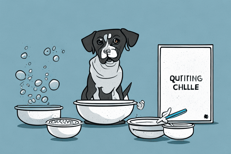 A curious dog sitting next to a bowl filled with eggplant-based food