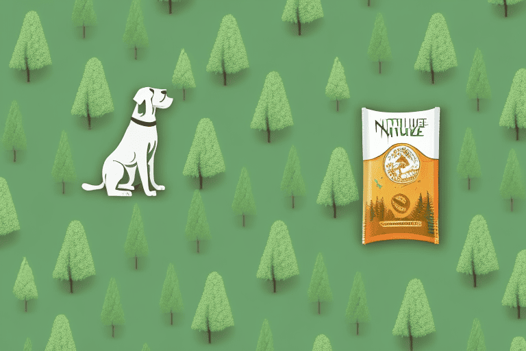 A curious dog sniffing a nature valley bar that's lying on the ground