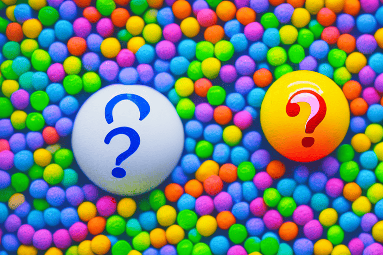 A curious dog sniffing at a pile of colorful orbeez