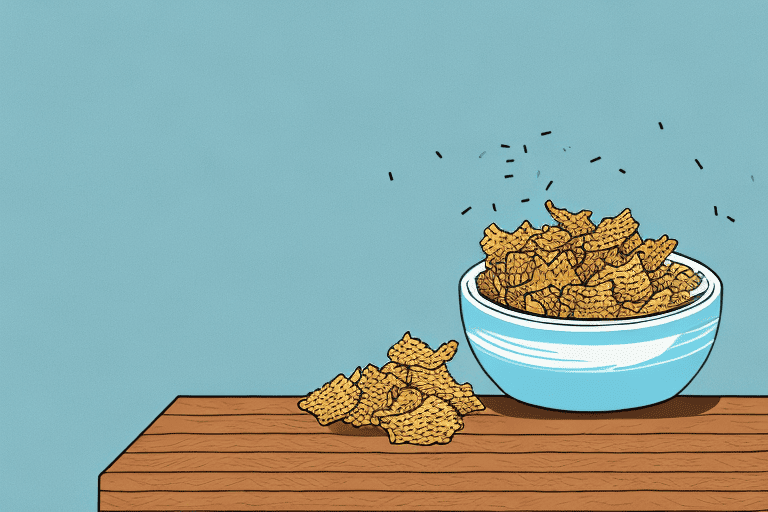 A curious dog looking at a bowl of rye chips placed on a table
