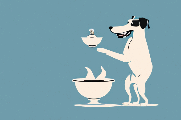 A curious dog sniffing at a bowl of sticky rice placed on the ground