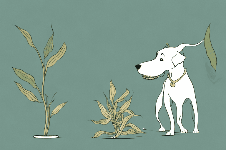 A curious dog sniffing a vanilla bean plant
