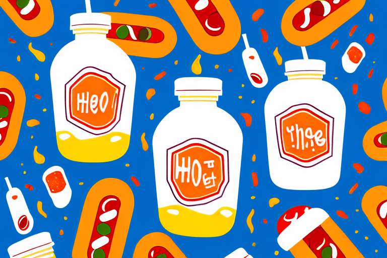 A hot dog in its packaging next to an open hot dog bun and condiments