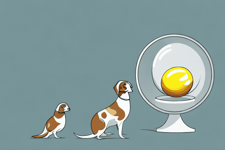 A curious dog sitting in front of a bowl containing quail eggs
