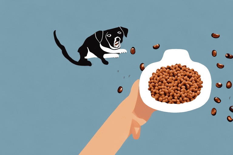 A happy dog sitting next to a bowl of cooked black eyed peas
