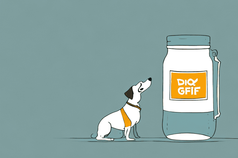 A curious dog sniffing a jar of ghee on a kitchen countertop