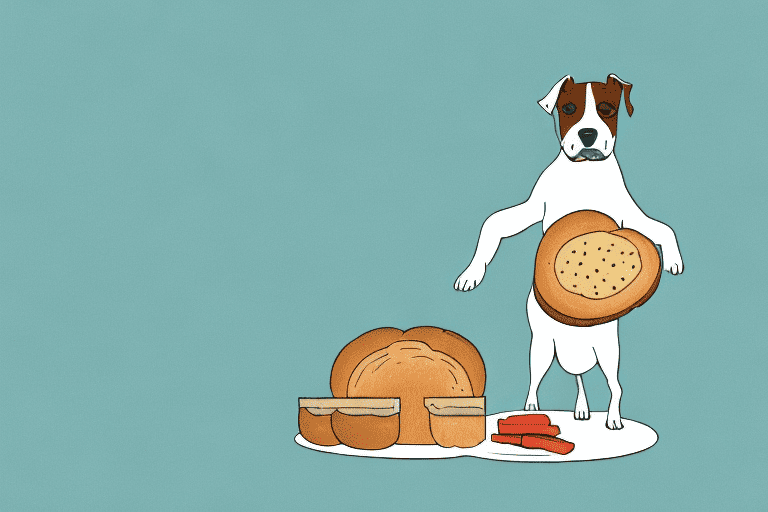 A dog curiously sniffing a loaf of keto bread on a kitchen table