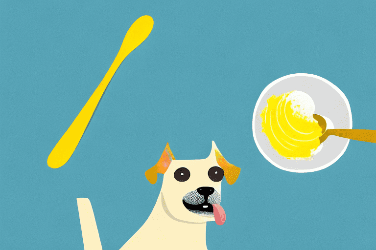 A happy dog sitting next to a bowl of mango sorbet