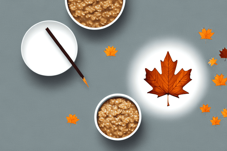 A curious dog sitting next to a bowl of maple and brown sugar oatmeal