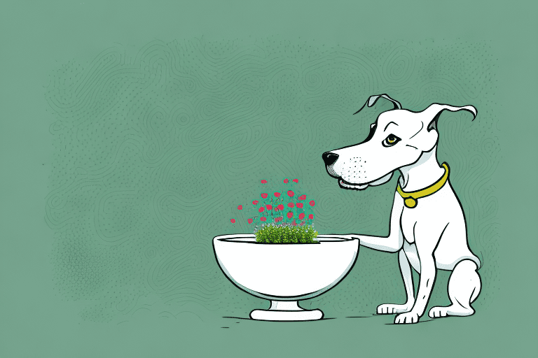 A curious dog sniffing a bowl filled with vibrant microgreens