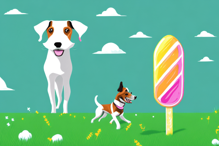 A curious dog sniffing an outshine popsicle on a grassy park setting