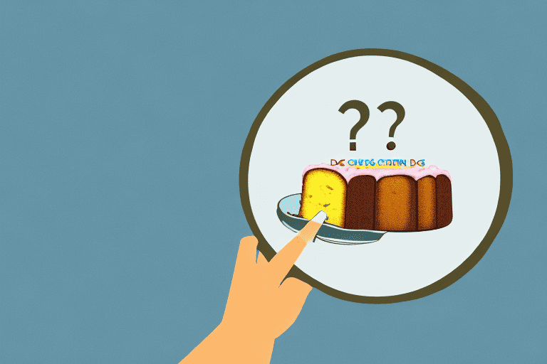 A curious dog sitting in front of a piece of pound cake on a plate