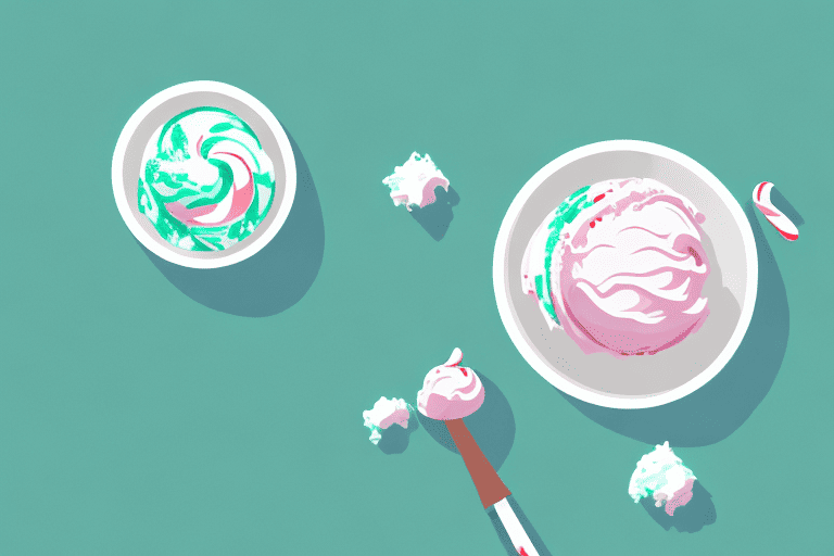 A curious dog sitting next to a bowl of peppermint ice cream