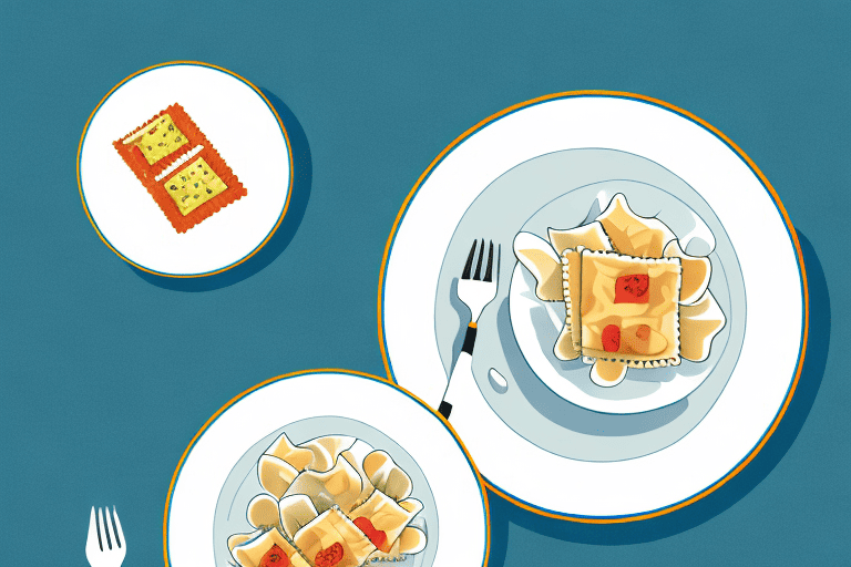 A curious dog sitting in front of a plate of ravioli