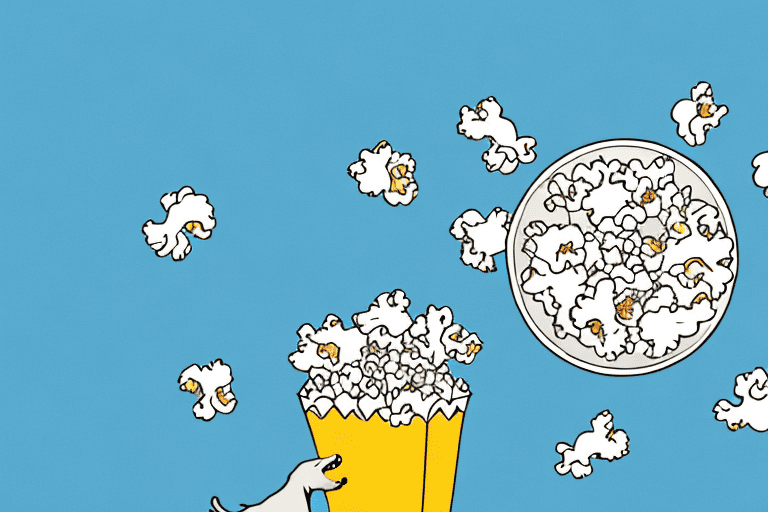 A curious dog looking at a bowl of smartfood popcorn