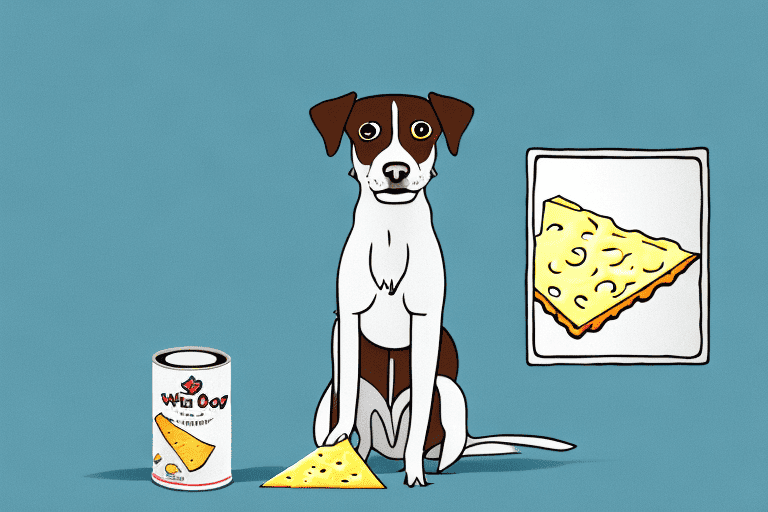 A curious dog sitting in front of a can of spray cheese
