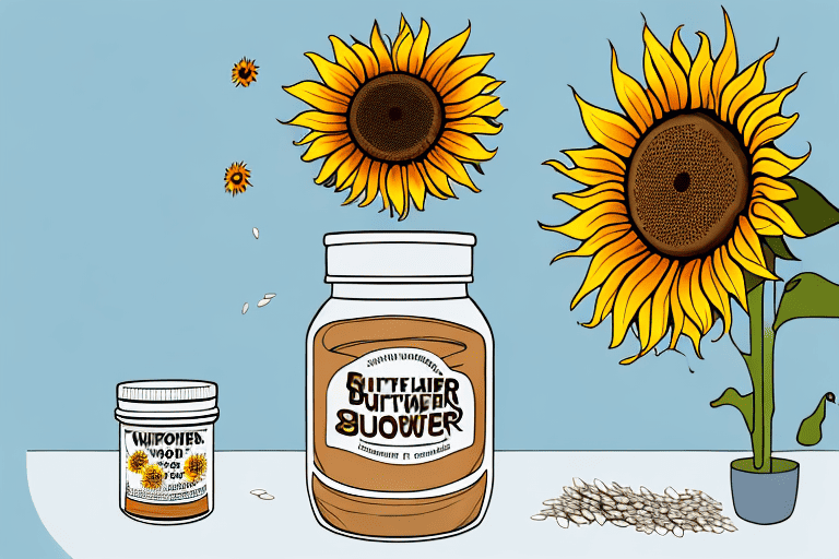 A curious dog sniffing a jar of sunflower seed butter placed on a table