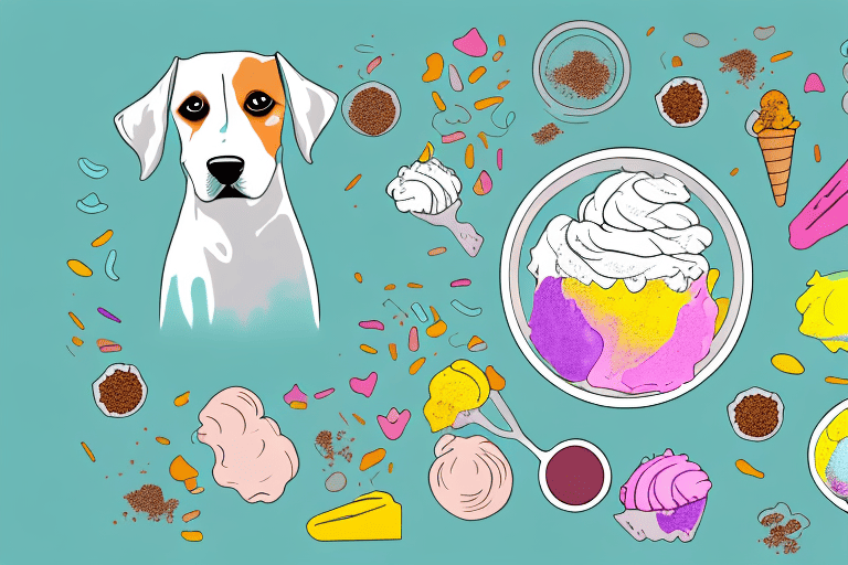A curious dog sniffing a bowl of colorful vegan ice cream