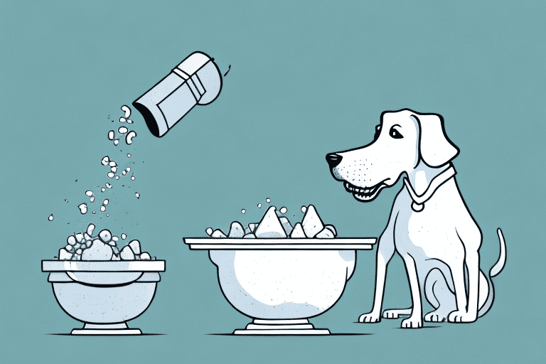 A curious dog sniffing at a bowl filled with beet pulp