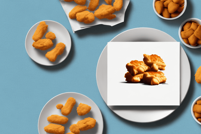 A curious dog looking at a plate of chick-fil-a nuggets on a table