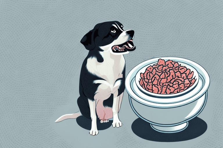 A curious dog looking at a bowl filled with raw chicken gizzards