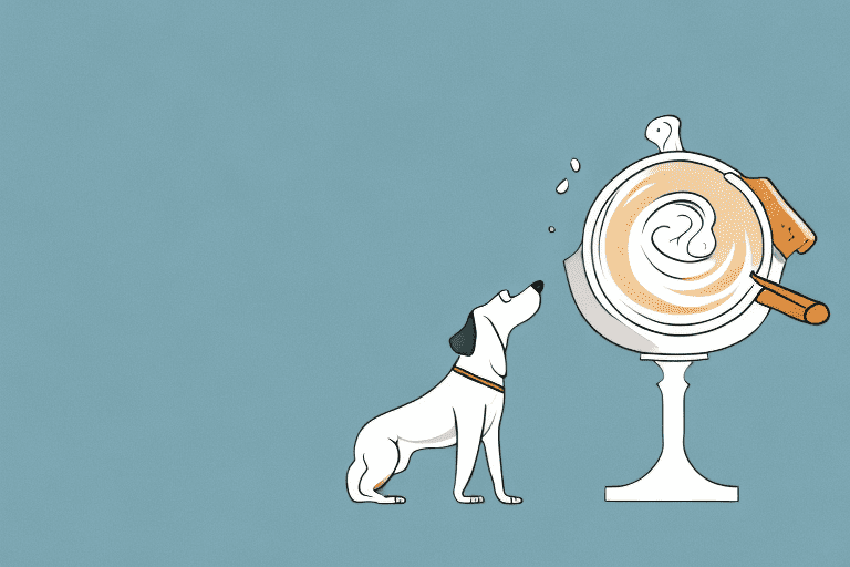 A curious dog sniffing a bowl of cream of tartar on a kitchen counter