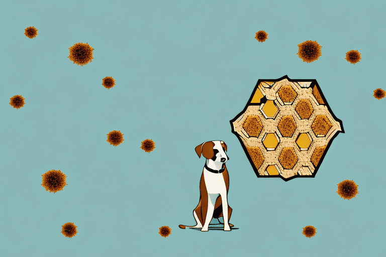 A curious dog sniffing a large honeycomb