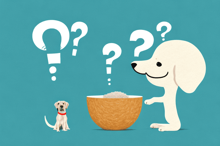 A curious dog sitting in front of a bowl filled with shredded wheat