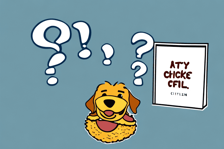 A happy dog sitting in front of a chick-fil-a meal