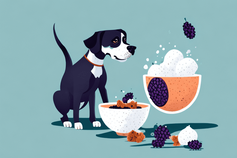 A curious dog sniffing a bowl filled with acai berries
