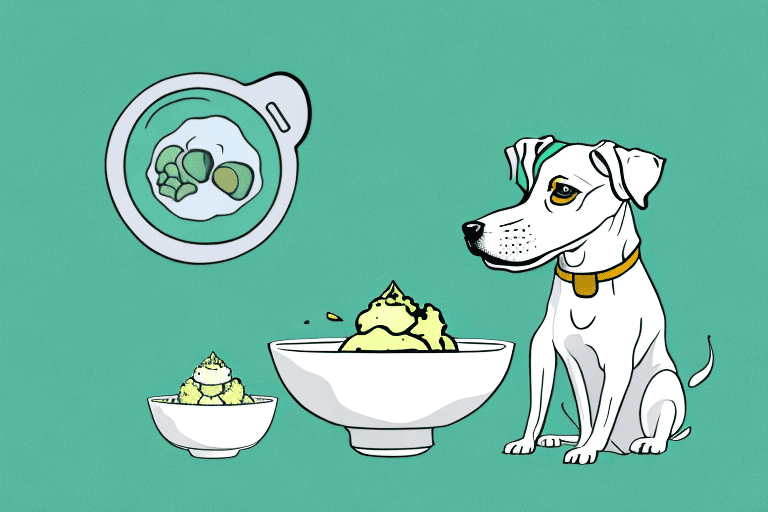 A curious dog sitting in front of a bowl of pistachio ice cream