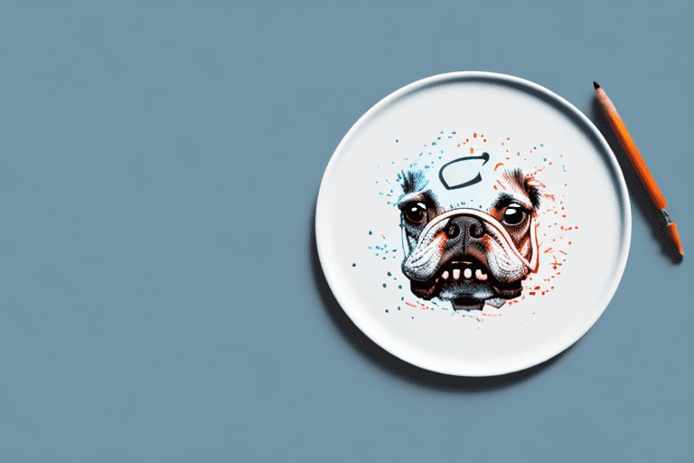 A dog curiously sniffing a pork shoulder bone on a plate
